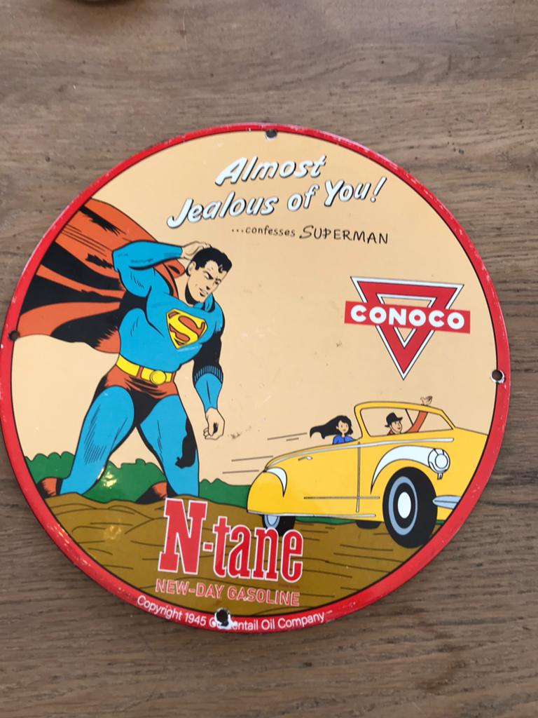 Sunoco Superman emaille reclamebord, Verzamelen, Merken en Reclamevoorwerpen, Ophalen of Verzenden, Gebruikt, Reclamebord