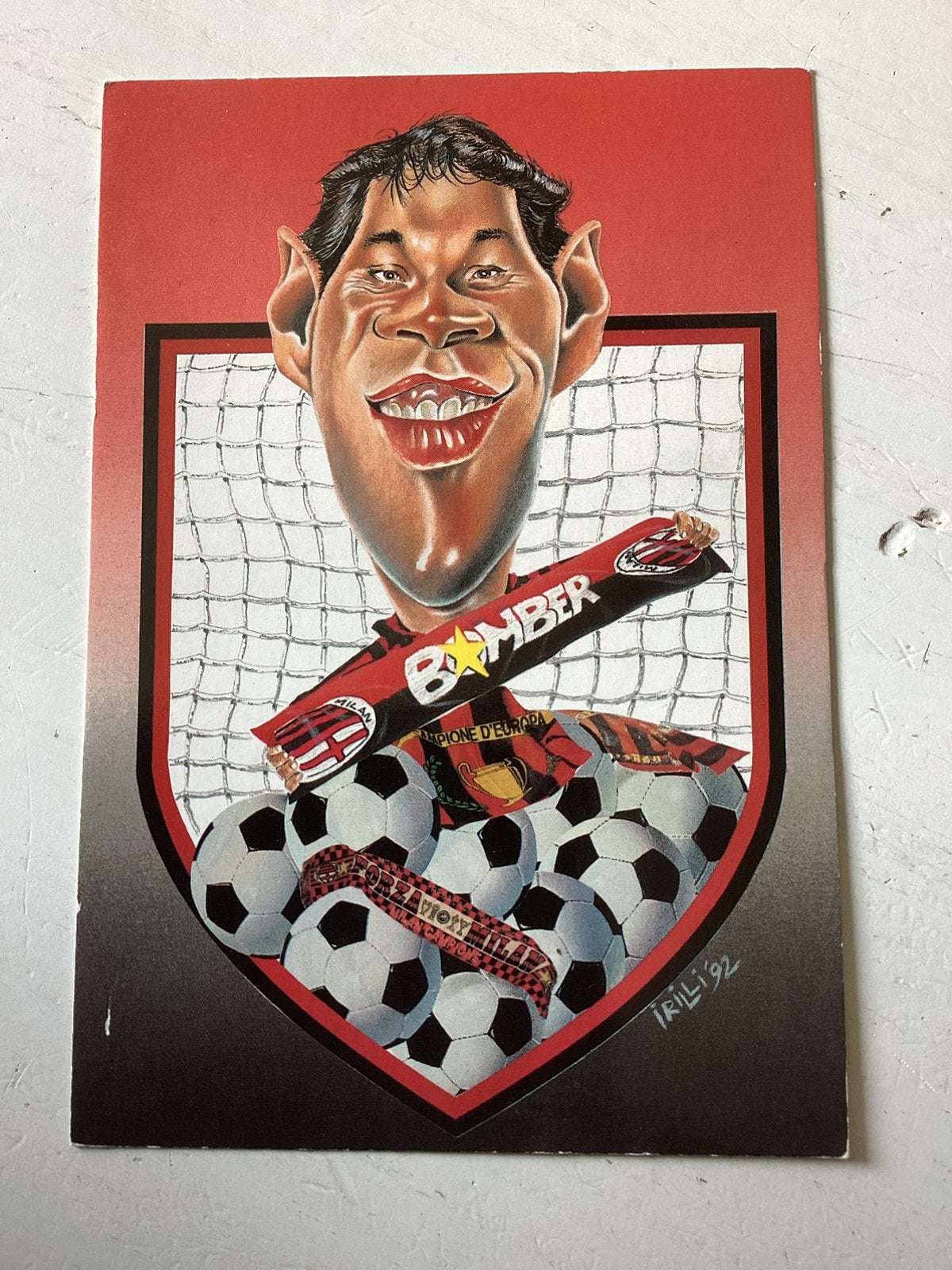 Ansichtkaart Marco van Basten (karikatuur), Verzenden, Zo goed als nieuw, Spelerskaart