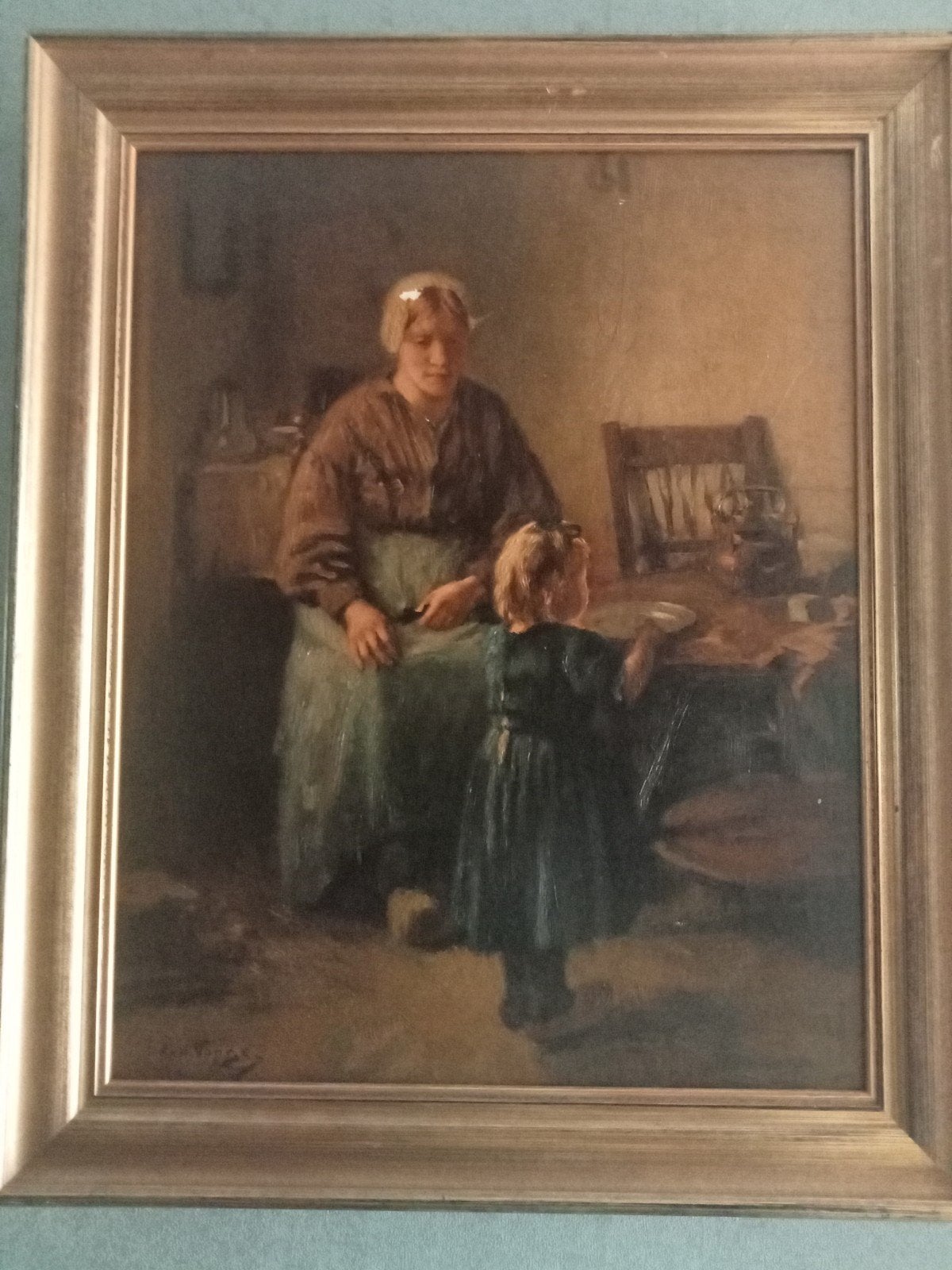 Schilderij L. van de Tongen - Moeder en kind, Antiek en Kunst, Kunst | Schilderijen | Klassiek, Ophalen