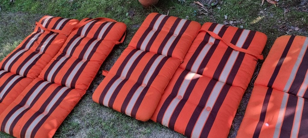 6 retro vintage tuinkussens oranje, Ophalen of Verzenden, Gebruikt