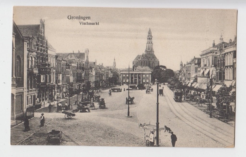 091 Groningen Veel Handkarren Tram Mensen Vischmarkt B28, Verzenden, Voor 1920, Ongelopen, Groningen