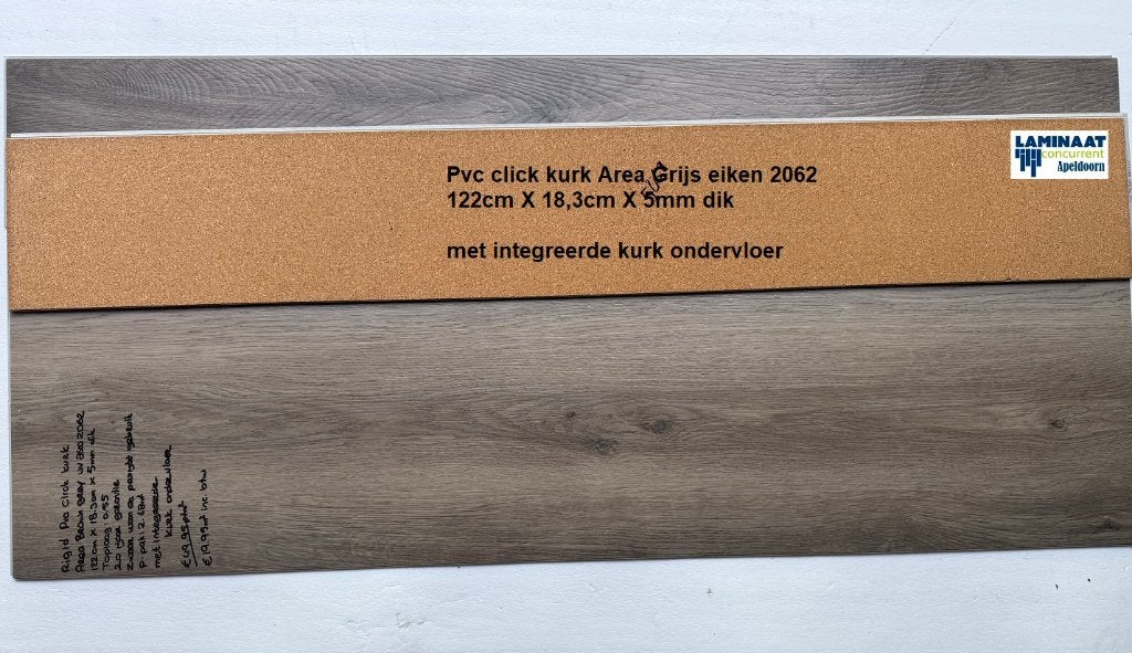 Pvc click Grijs Eik met integreerde kurk ondervloer €19,95m2, 75 m² of meer, Nieuw, Ophalen of Verzenden, Grijs