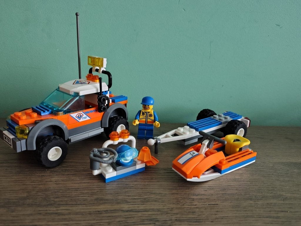 Lego City 7737 reddingsbrigade 4x4 met waterscooter, City, Lego, Ophalen of Verzenden, Zo goed als nieuw