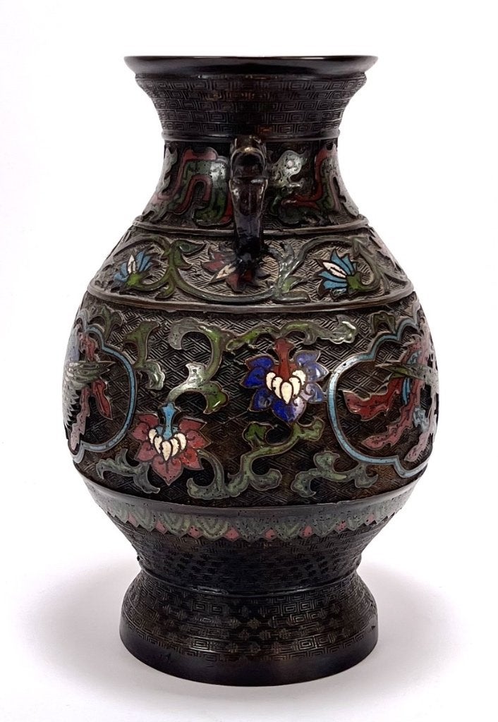 877. Cloisonné vaas – bloemranken en vogelmotief, 20e eeuw, Ophalen of Verzenden
