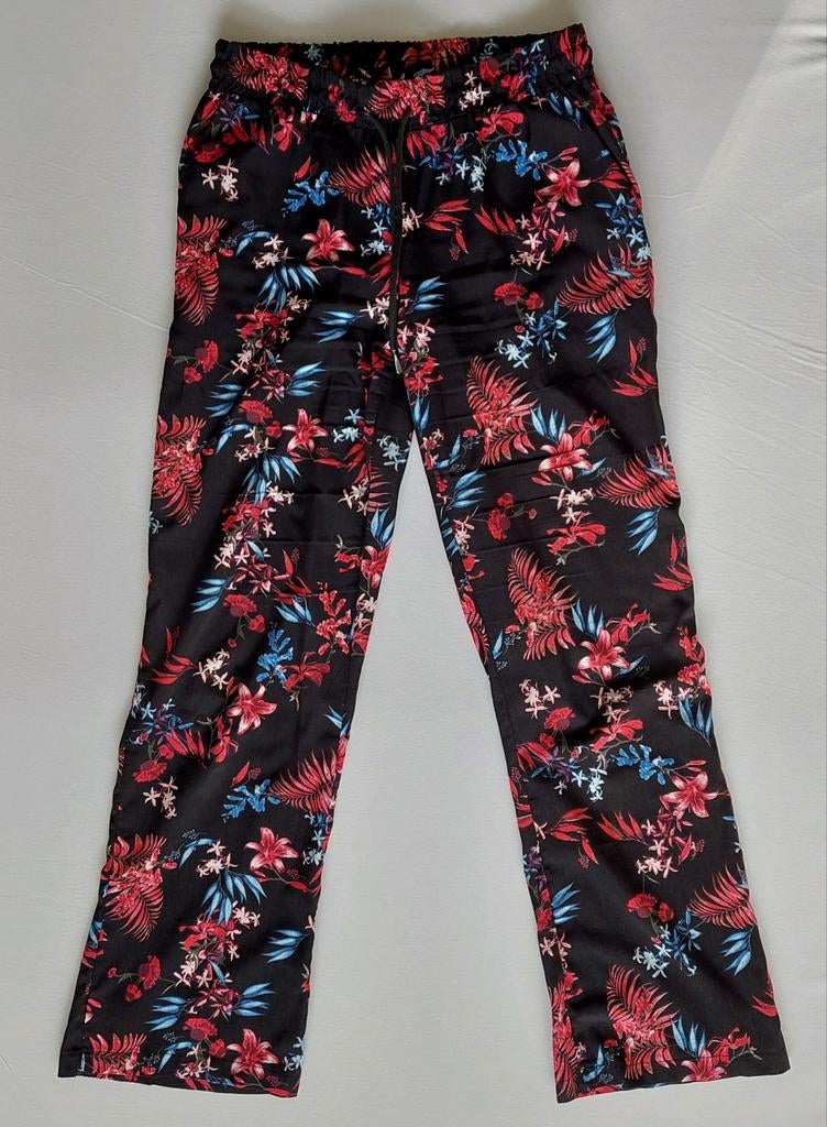 Jazlyn dames broek zwart met rode bloemen groen blauw maat M, Kleding | Dames, Broeken en Pantalons, Zo goed als nieuw, Maat 38/40 (M)