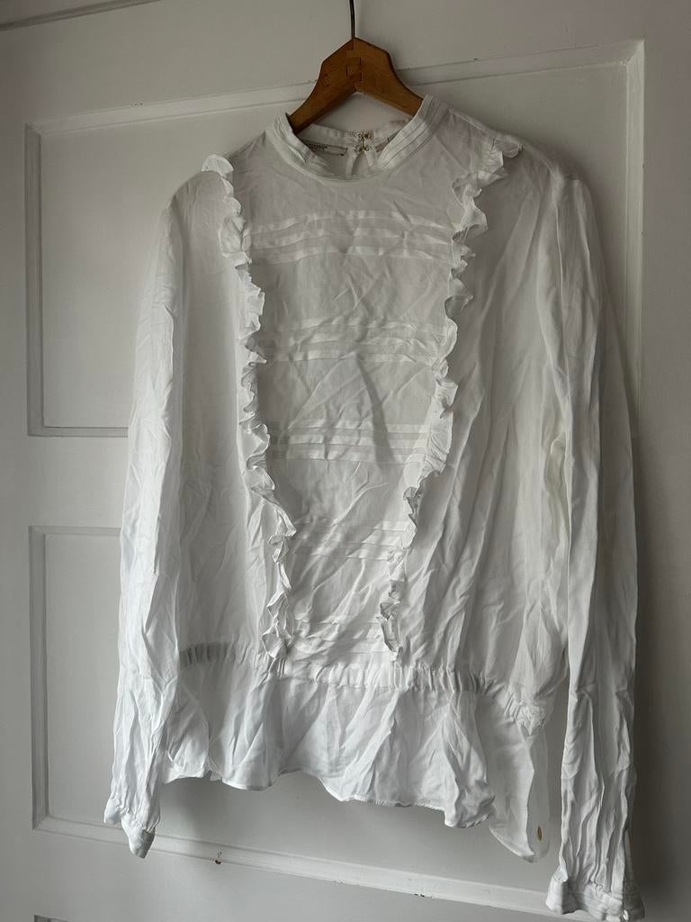 Witte roezel ruffle ruche tuniek blouse Maison Scotch XL, Ophalen of Verzenden, Zo goed als nieuw, Maat 42/44 (L), Wit