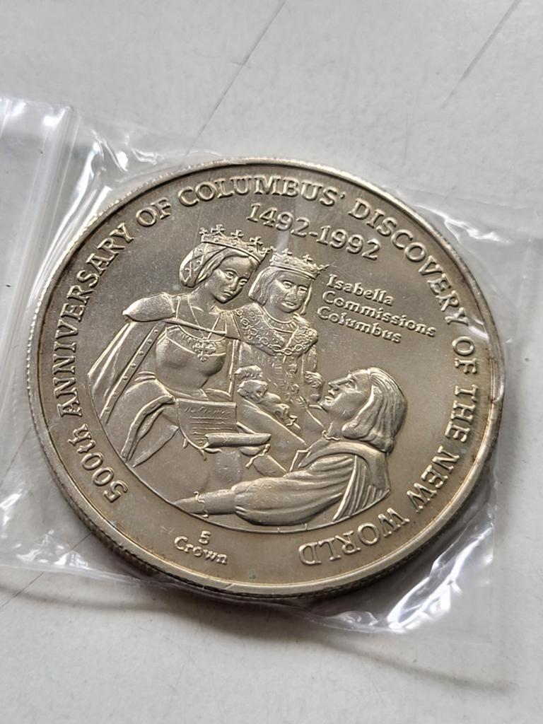 Munt Turks and Caicos Islands 5 crowns 1991 UNC- Columbus, Ophalen of Verzenden, Losse munt
