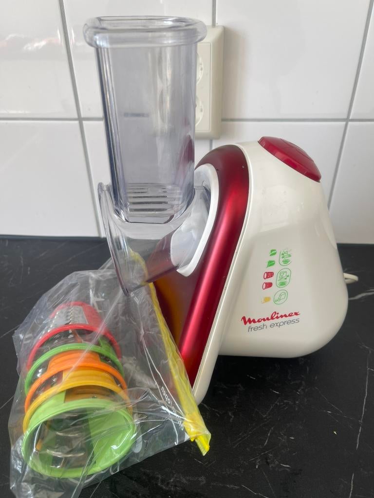 HAKMOLEN Moulinex DJ755G Fresh Express+ -Hakmolen - Rood/Wit, Minder dan 1 liter, Ophalen of Verzenden, Zo goed als nieuw, 1 snelheid