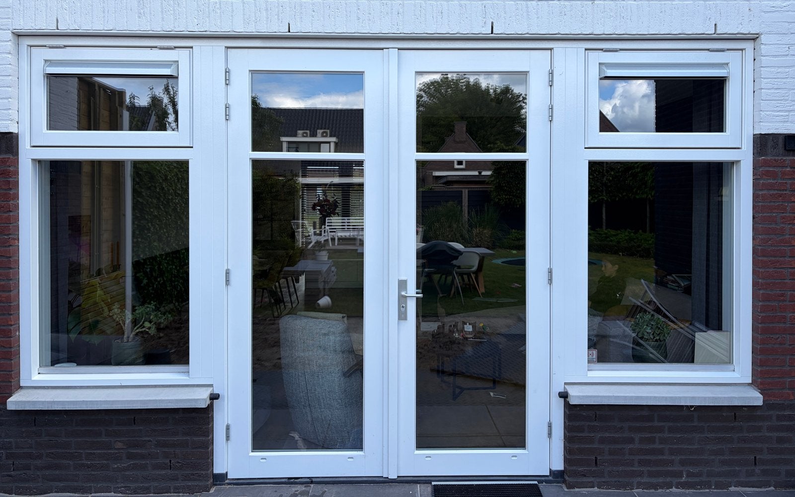 Dubbele tuindeuren met horren en zijramen, Ophalen, Gebruikt, Buitendeur, Hout