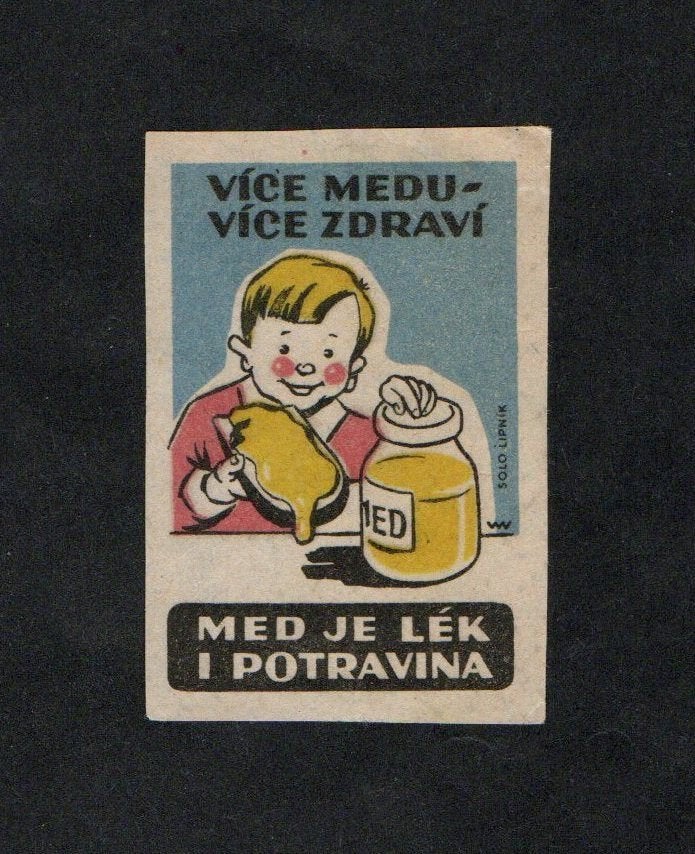 Etiket Bij Honing Kind Brood, Slowakije., Ophalen of Verzenden, Zo goed als nieuw