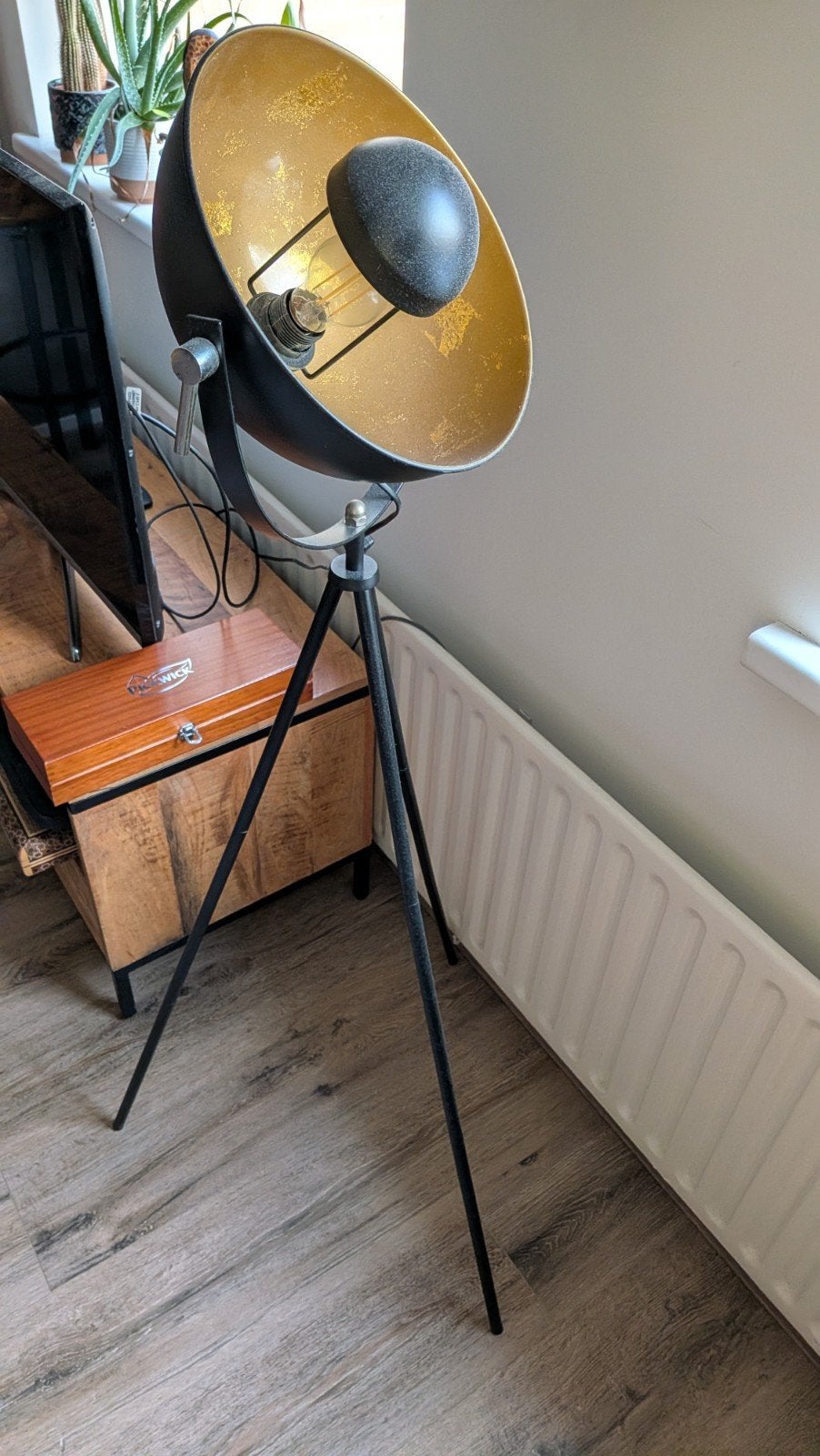 Stijlvolle Vloerlamp met Statief - Zwart/Goud, Ophalen, Industrieel, Modern, E27 (groot), Zo goed als nieuw