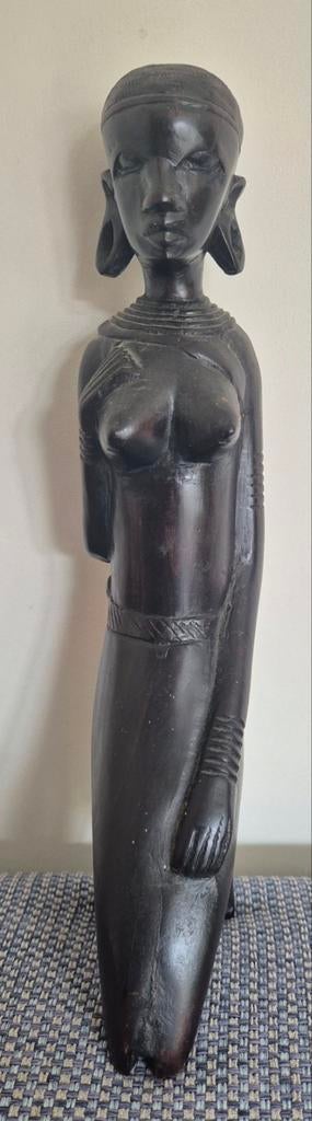 Vintage Afrikaans Houten Beeld Vrouw met Baby, Ophalen of Verzenden