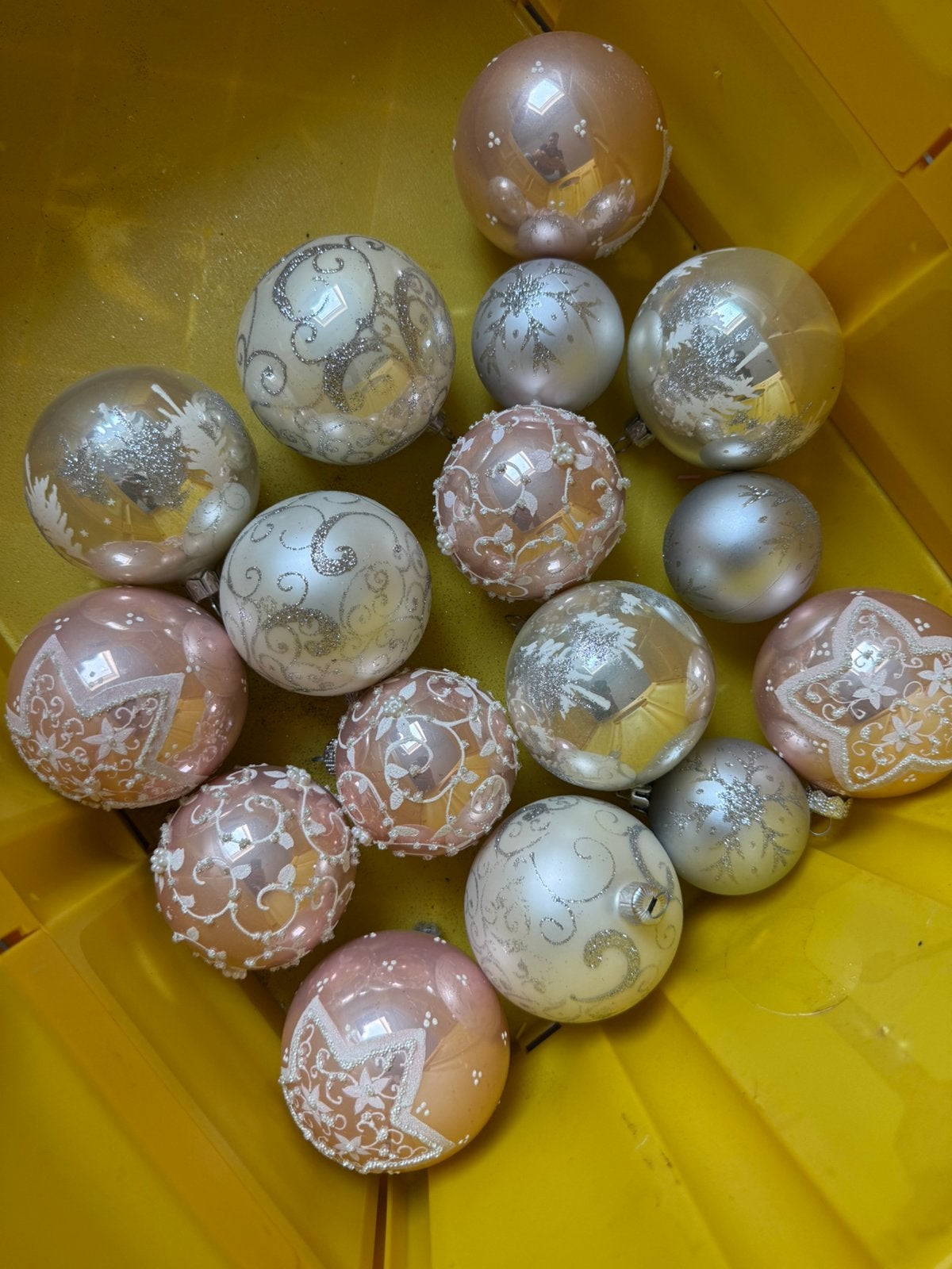 Luxe kerstballen zilver en roze glas, Diversen, Ophalen, Zo goed als nieuw