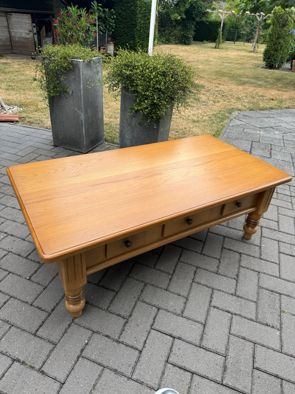 Houten salontafel met 3 lades (129x68x45 cm), Ophalen, Gebruikt, 100 tot 150 cm, 50 tot 100 cm