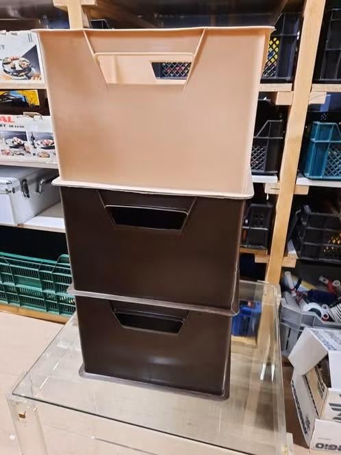 Bewaarboxen, retro, drie stuks, Huis en Inrichting, Ophalen, Gebruikt, Bruin, Kunststof