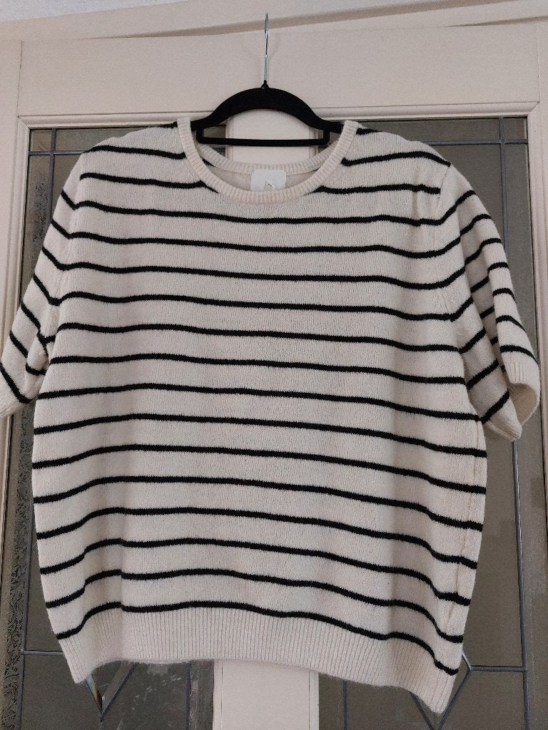 Z.g.a.n. creme streep truitje met korte mouw, H&M, maat XL, Kleding | Dames, Truien en Vesten, Overige kleuren, Maat 46/48 (XL) of groter