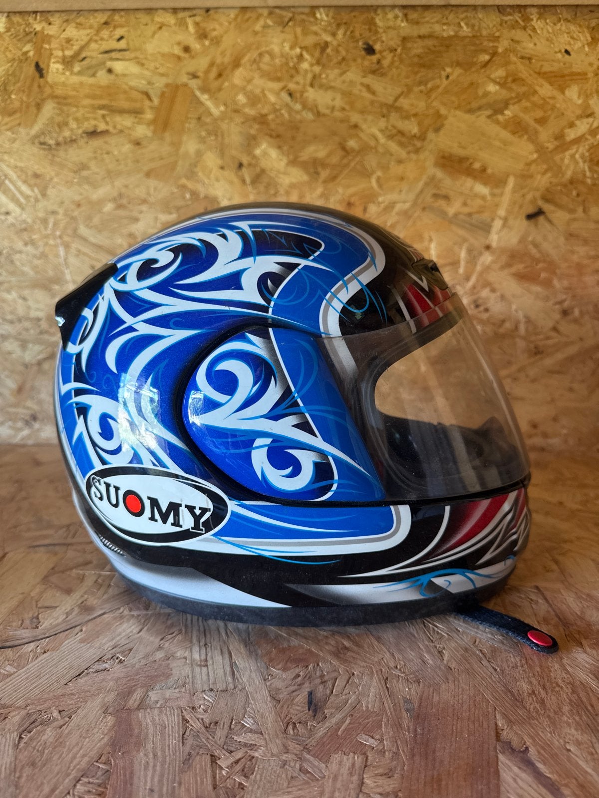 Suomy motorhelm maat L - Blauw met tribal design, Heren, Integraalhelm, L, Tweedehands