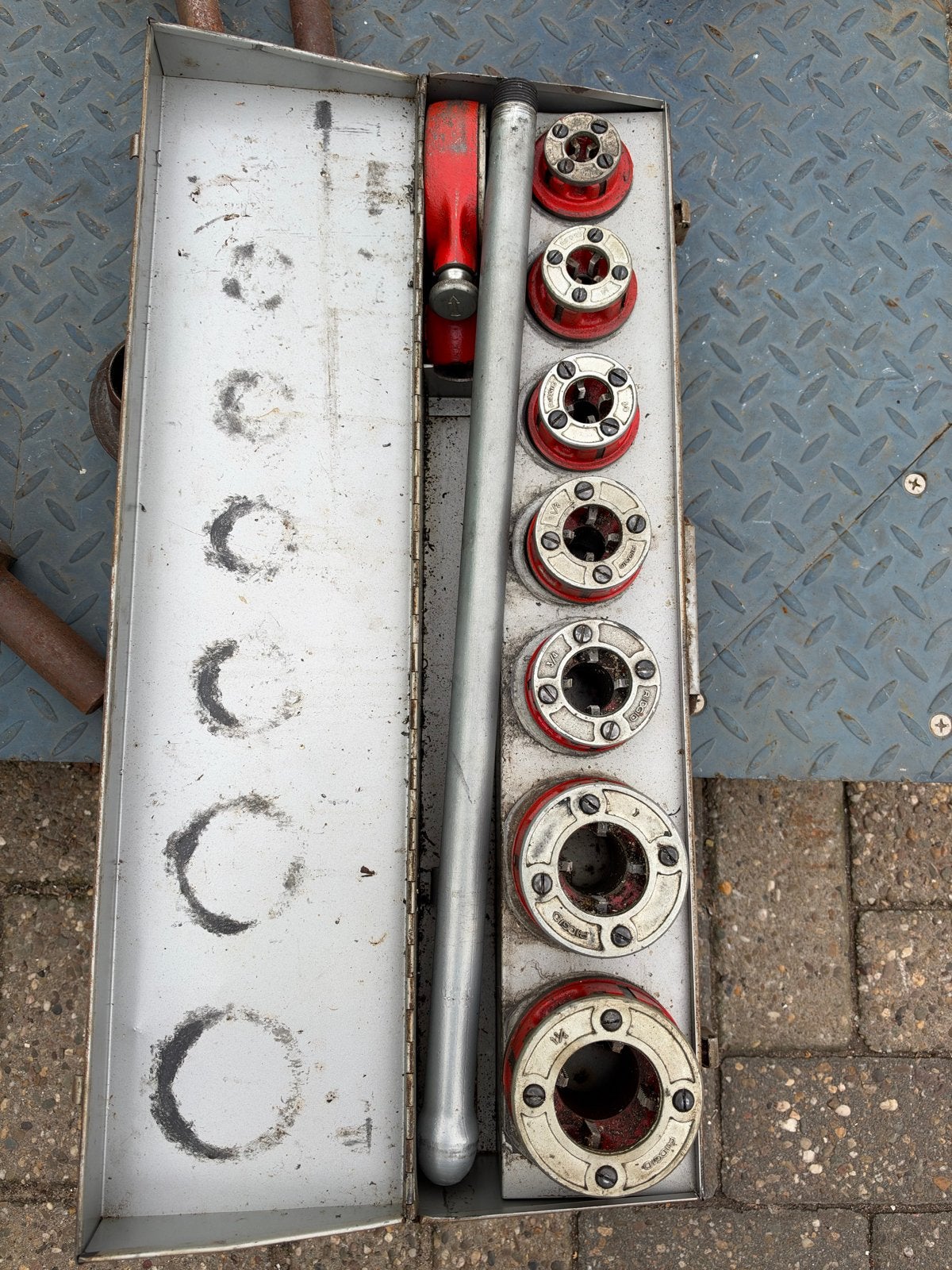 Ridgid pijpsnijder set met diverse maten, Ophalen of Verzenden, Gebruikt, Snijgereedschap, Ridgid