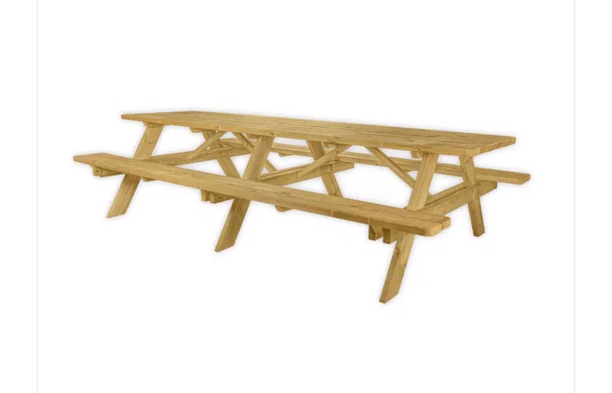 XXL Robuuste Picknicktafel Deluxe 300 x 75 cm 10-12 personen, Ophalen, Zo goed als nieuw, Rechthoekig, Hout