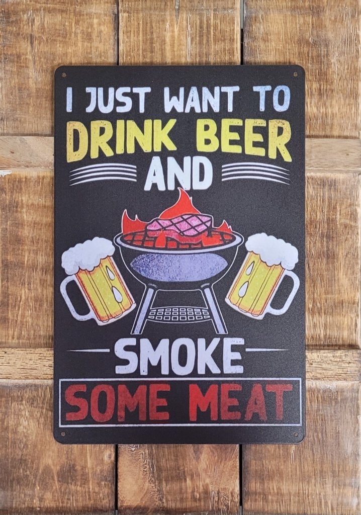 Drink beer smoke meat BBQ bier reclamebord van metaal deco, Info@deconoord.nl, Deco Noord, Nieuw, Ophalen of Verzenden