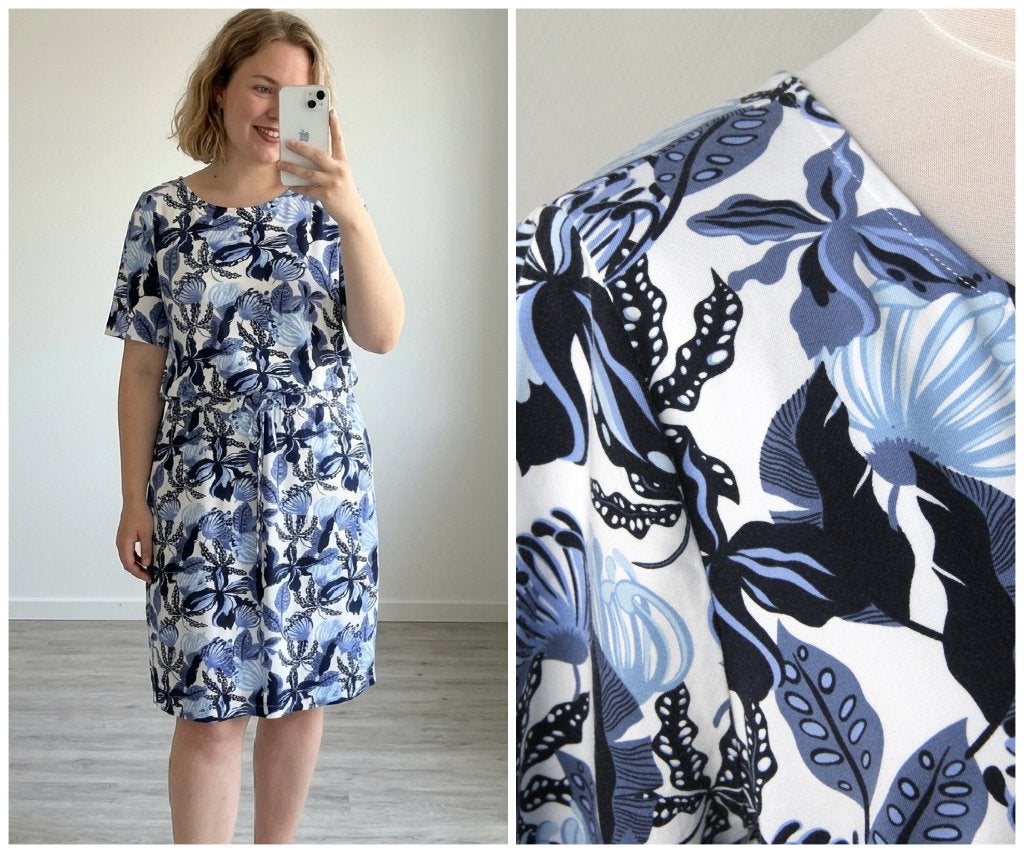Bloomings - prachtige jurk wit blauw - maat XL, Maat 46/48 (XL) of groter, Zo goed als nieuw, Bloomings, Boven de knie