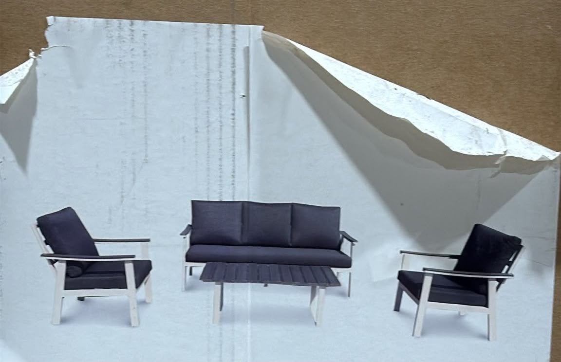 Moderne Loungeset met Salontafel -Wit, Tuin en Terras, Ophalen, 5 zitplaatsen, Gebruikt, Aluminium