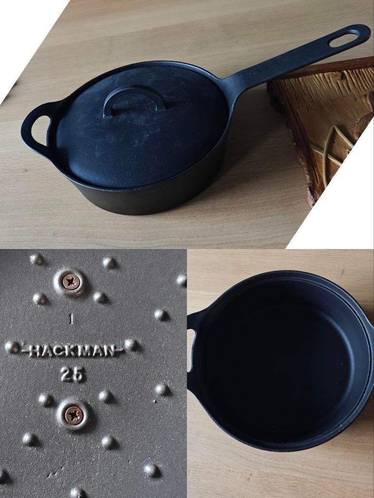 Hackman gietijzeren braadpan met deksel - 25 cm, Huis en Inrichting, Keuken | Potten en Pannen, Gebruikt, Gietijzer, Ophalen of Verzenden