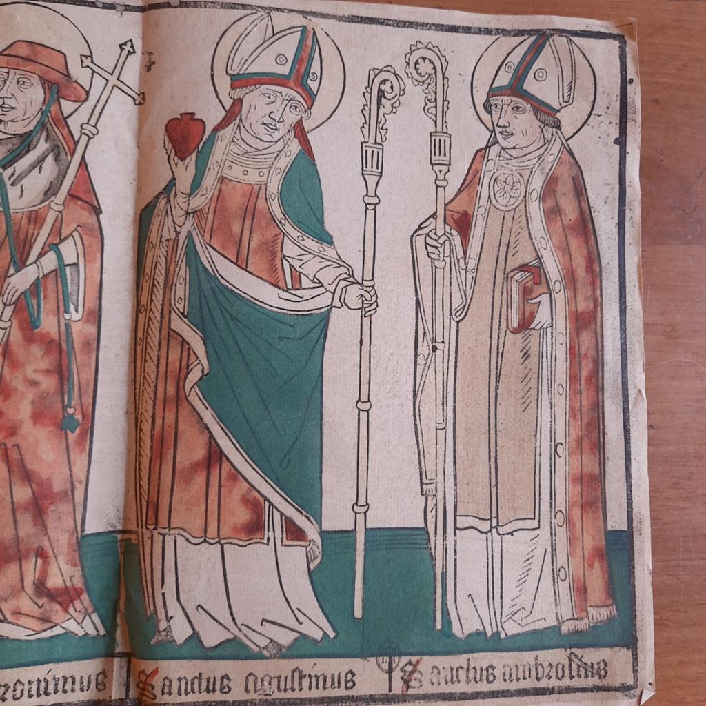 Antieke Middeleeuwse Houtsnede met Vier Kerkvaders, Antiek en Kunst, Kunst | Litho's en Zeefdrukken, Verzenden