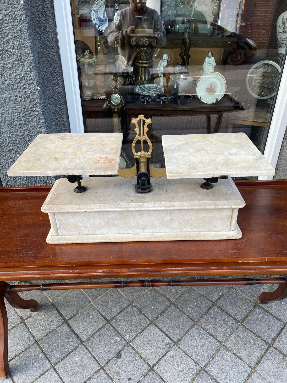 Antieke Marmeren Winkel Weegschaal - Groot Model, Ophalen of Verzenden