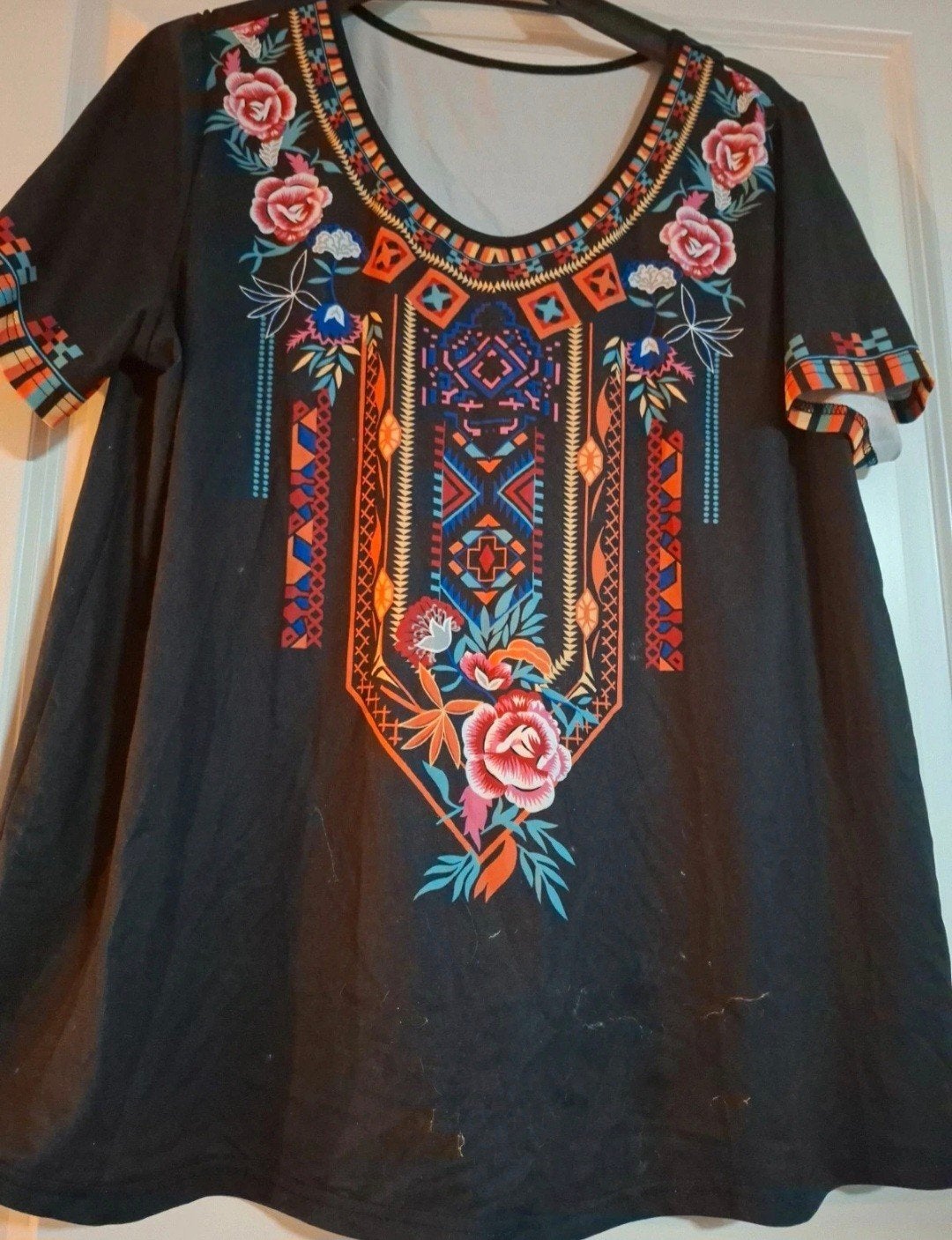 Shein Curve Tuniek Zwart met Geborduurde Bloemen Maat 1XL, Kleding | Dames, Zwart, Maat 46/48 (XL) of groter, Ophalen of Verzenden