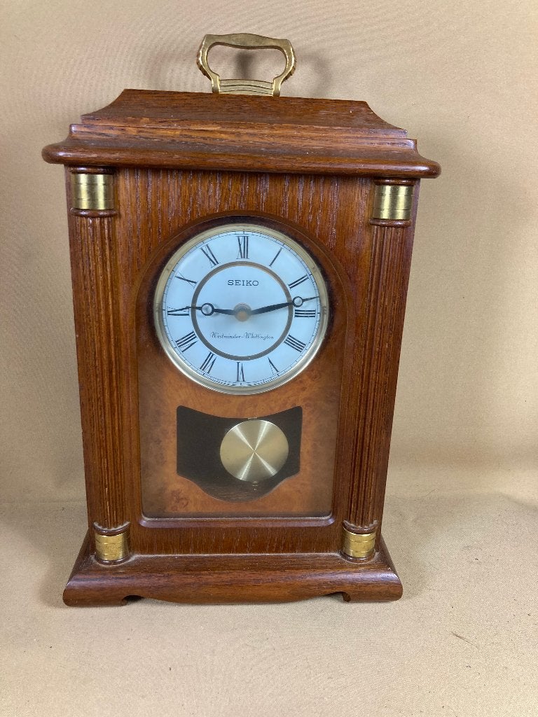 Seiko houten tafelklok met kwartierslag, Ophalen of Verzenden
