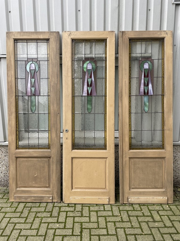 Prachtige antiek drieluik met glas in lood, La belle porte, Jurgen.hoogenboezem@gmail.com, Binnendeur, Zo goed als nieuw
