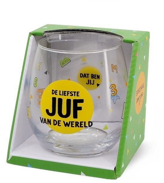 Wijn Water Glas Voor de liefste juf van de wereld, Hobby en Vrije tijd, Ophalen, Nieuw, Feestartikel, Overige
