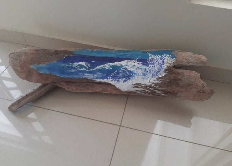 Beach handpainted diftwoof 68x24x 18 cm, Ophalen, Rechthoekig, Hout