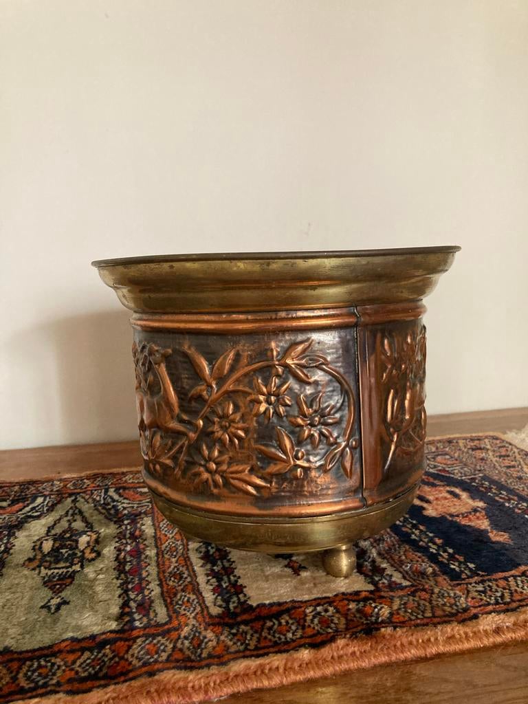 Antieke Vlaamse Koperen Bloempot / Cachepot, Antiek en Kunst, Antiek | Koper en Brons, Koper, Ophalen of Verzenden