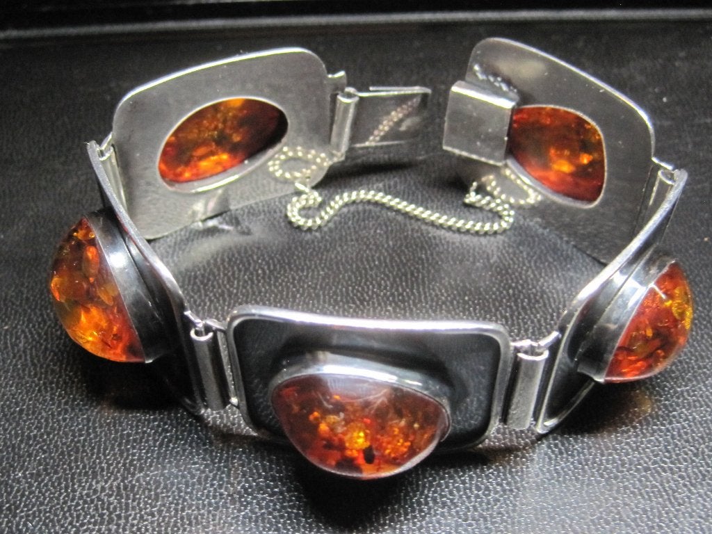Vintage barnsteen amber armband goed kwaliteit zeldzaam, Sieraden, Tassen en Uiterlijk, Antieke sieraden, Ophalen, Zilver, Armband