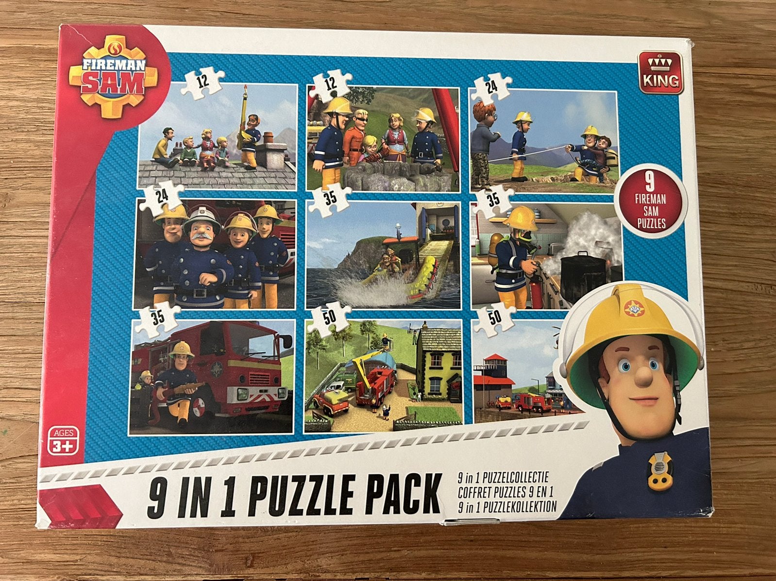 9 in 1 puzzelset Brandweerman Sam, Ophalen, Minder dan 500 stukjes, Zo goed als nieuw