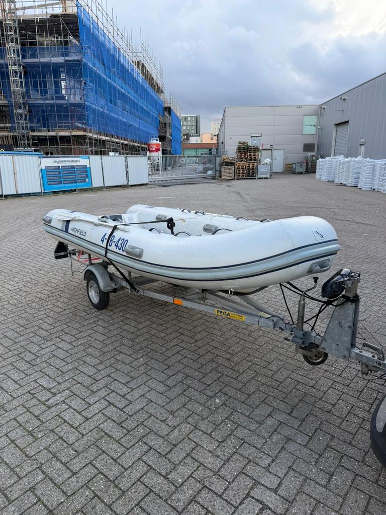 Highfield Alu rib met Johnson 35 pk en Pega trailer, Ophalen of Verzenden, Gebruikt