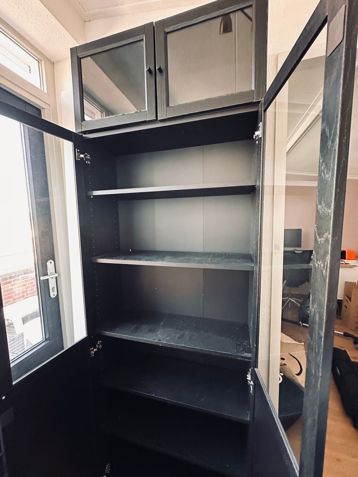 IKEA Billy Boekenkast met Bovenstuk en Glazen Deurtjes, Huis en Inrichting, Kasten | Boekenkasten, Gebruikt, 200 cm of meer, Glas