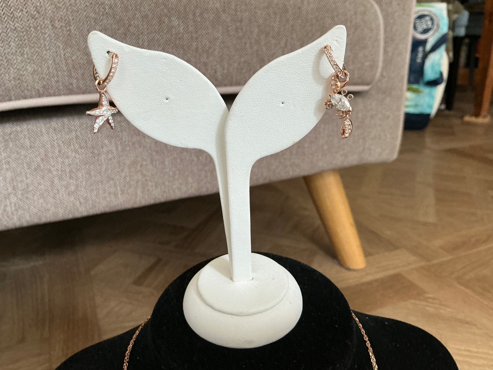 Swarovski oorringen ocean crab,rose goud kleurige oorringen, Verzenden, Nieuw, Sieraad of Horloge