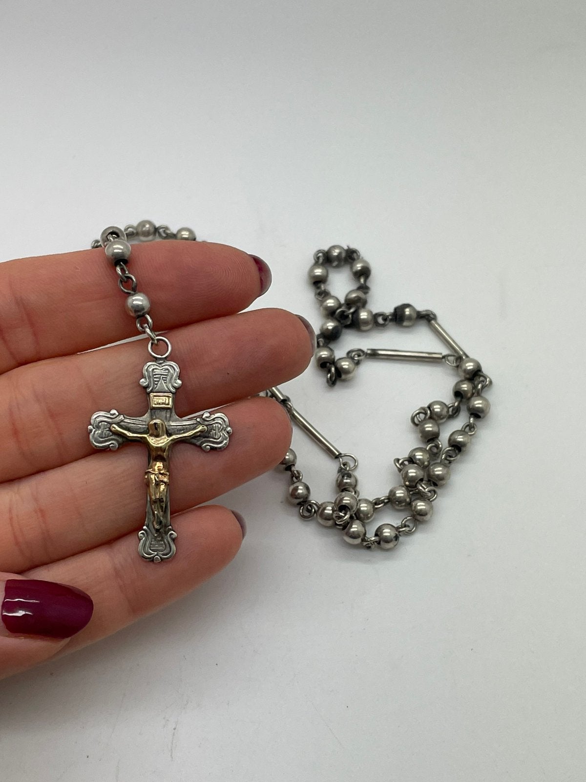 G90 Prachtige zilveren rozenkrans ketting, Ophalen of Verzenden, Zilver, Ketting