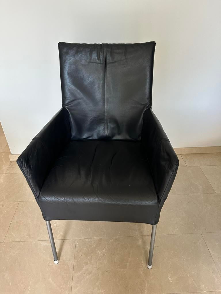 6 stuks eetkamerstoelen, donkerblauw leer, Huis en Inrichting, Fauteuils, Ophalen, Overige materialen, Gebruikt, Minder dan 75 cm