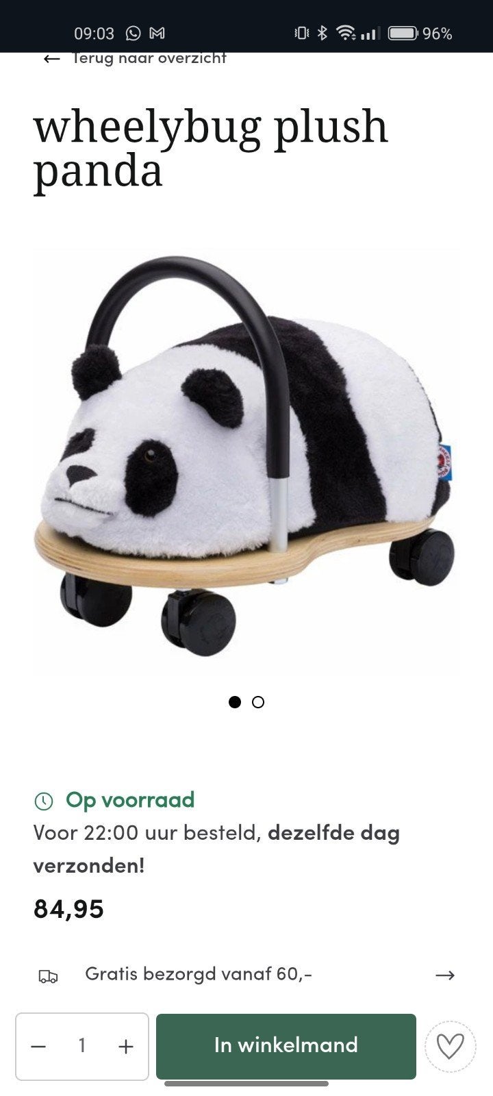 Wheely Bug Panda Loopwagen - geheel NIEUW., Ophalen of Verzenden, Zo goed als nieuw, Overige typen