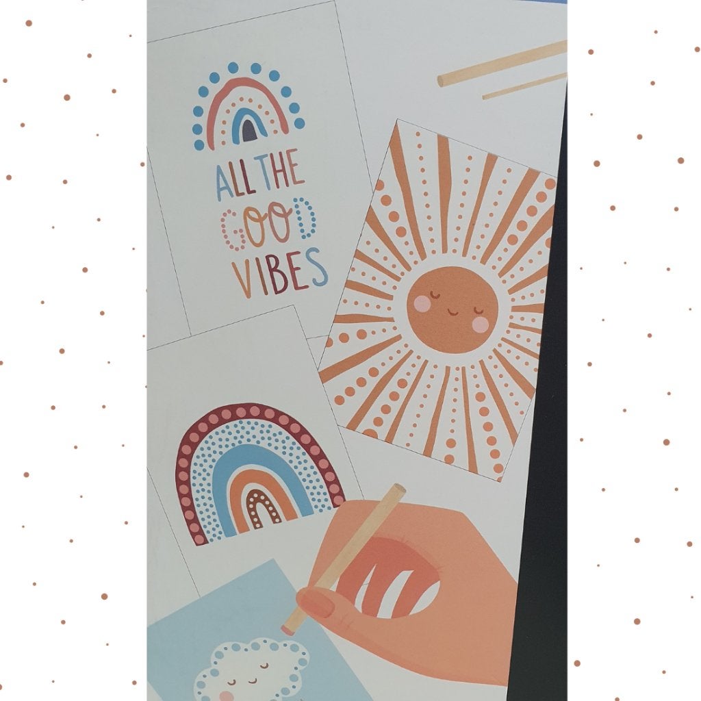 Dotting art – 4 kaarten – Good vibes, D, Nieuw, Ophalen of Verzenden, D