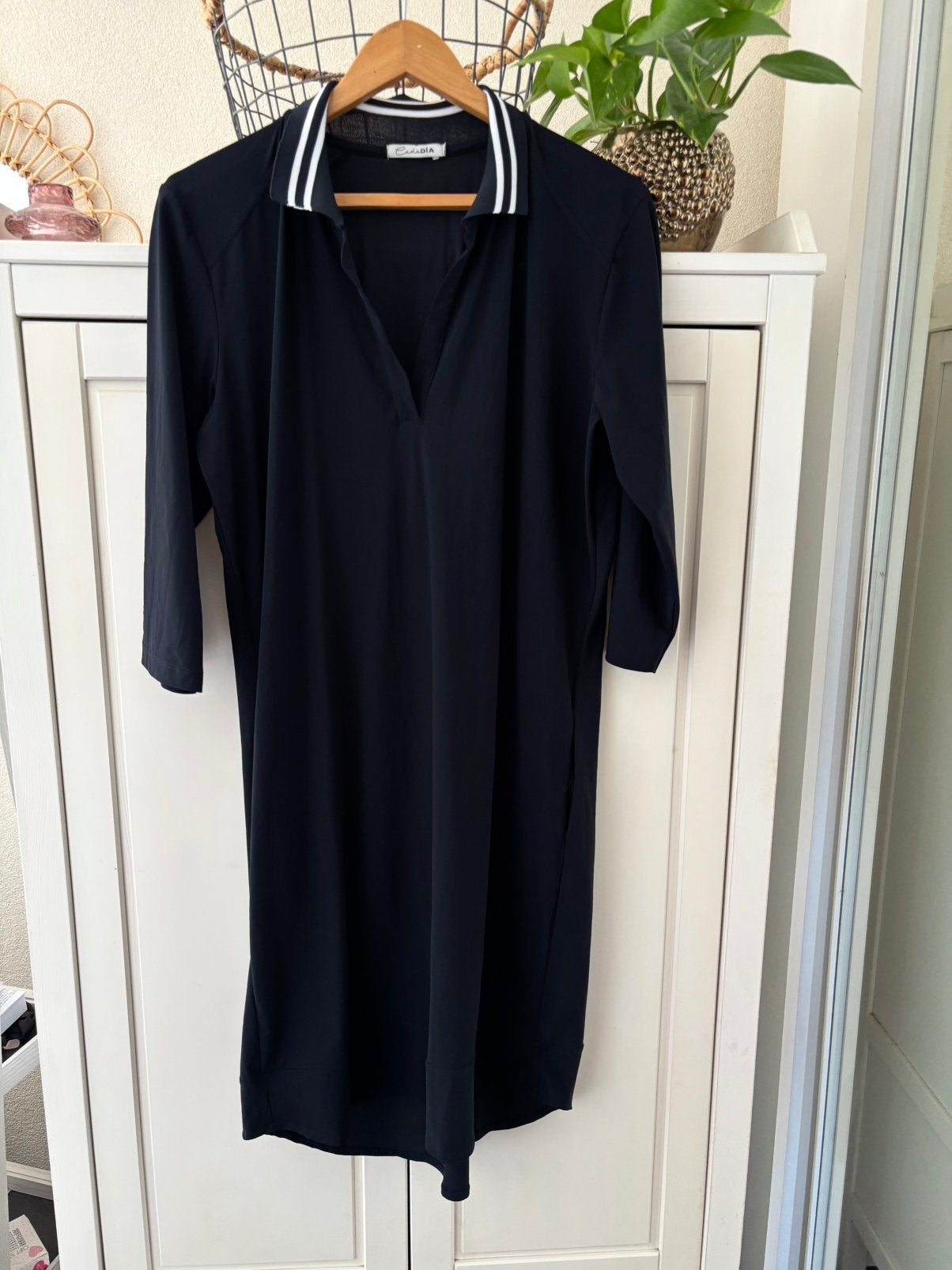 Cadadia donkerblauwe travelstof jurk maat 42, Kleding | Dames, Jurken, Blauw, Maat 42/44 (L), Ophalen of Verzenden, Zo goed als nieuw