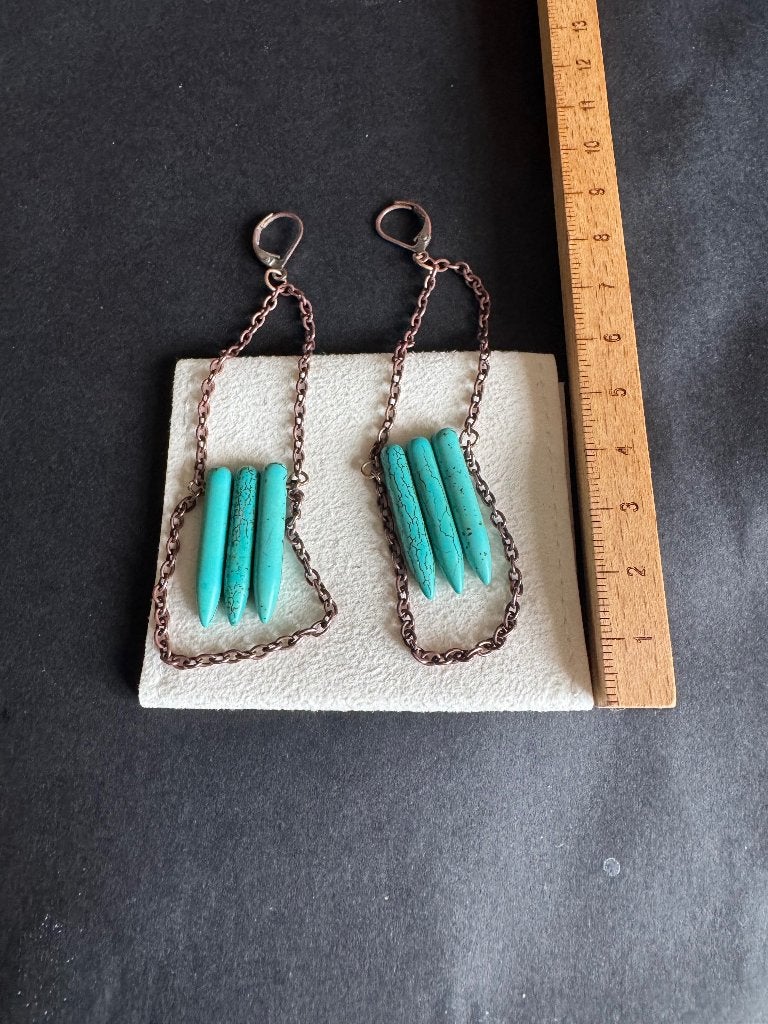 Opvallende lange hanger oorbellen met turquoise stenen, Overige materialen, Blauw, Ophalen of Verzenden, Hangers