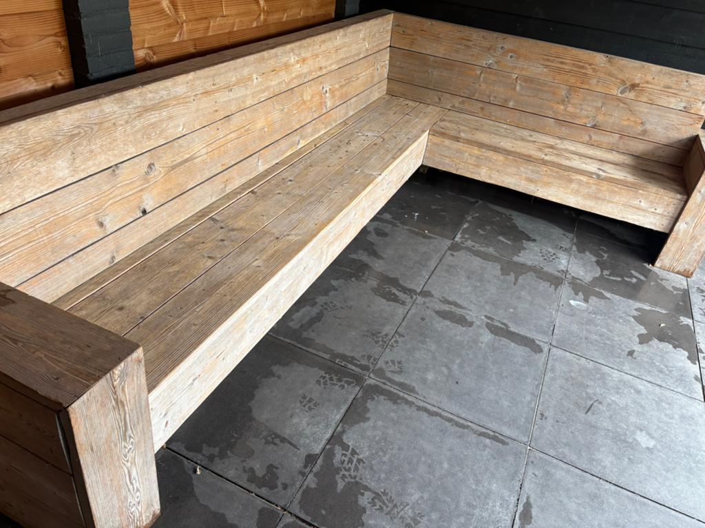 Steigerhouten hoekbank 3,20 bij 2,20!, Ophalen, Steigerhout, Bank
