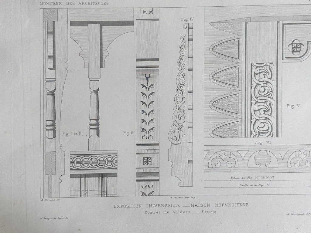 3 staalgravures - Noors houten huis - Parijs 1867, Antiek en Kunst, Verzenden, Architectuur, Gravure, Blanco verso