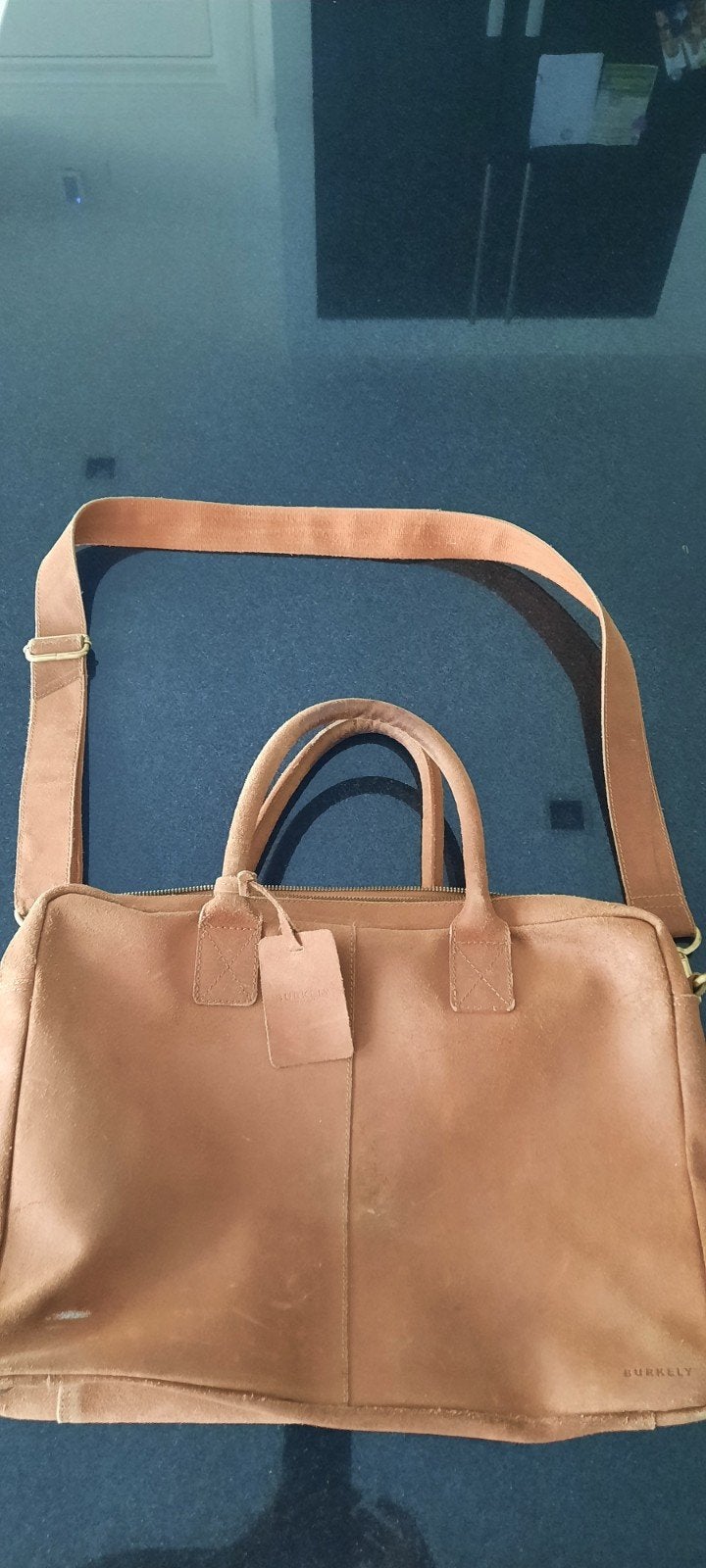Burkely ruw lederen tas voor school of werk, Gebruikt, Bruin, Leer, Ophalen