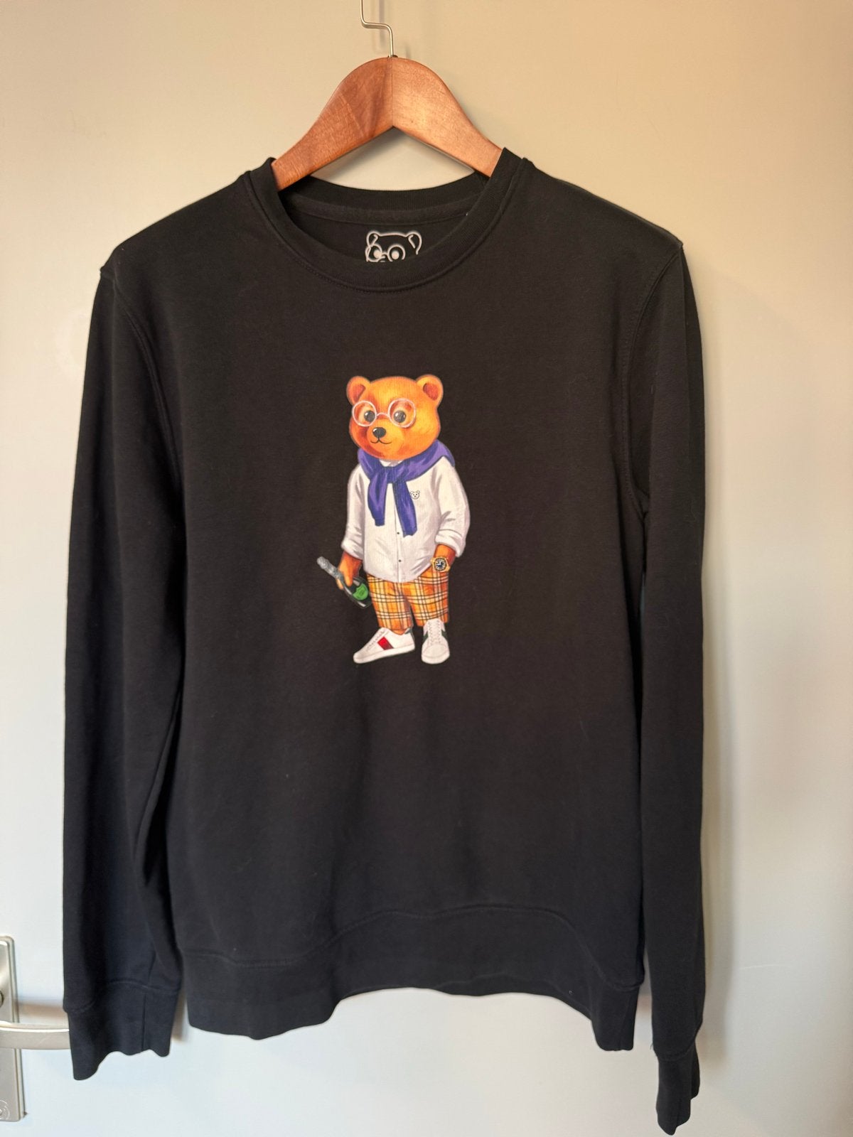 Baron Filou sweater met beer print - zwart - Maat S, Kleding | Heren, Ophalen of Verzenden, Zo goed als nieuw, Maat 46 (S) of kleiner